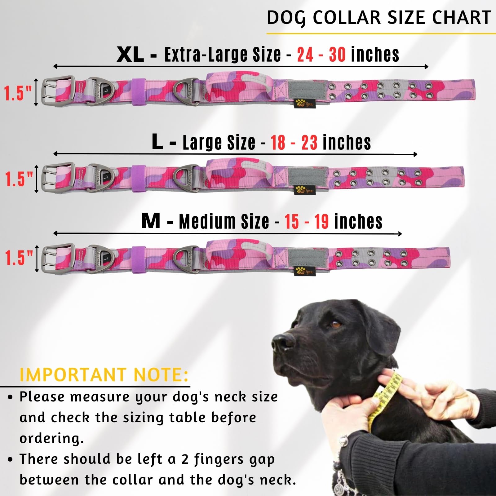Adityna Heavy Duty Dog Collar For Medium Dogs - Camo Pink Purple Collar With Handle For Training, And Walking - Wide, Thick, Tac